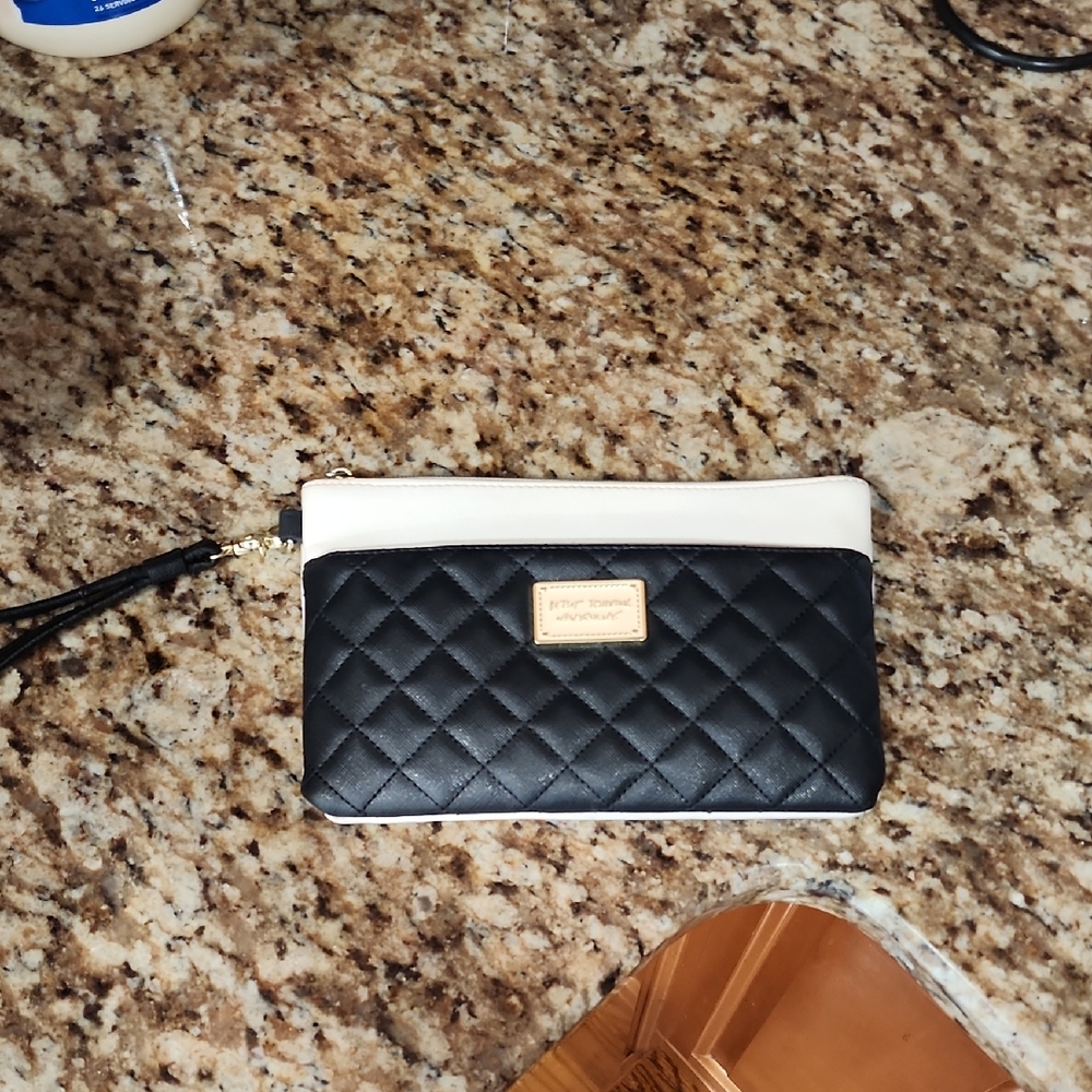 Betsey Johnson Black and White Quilted Clutch